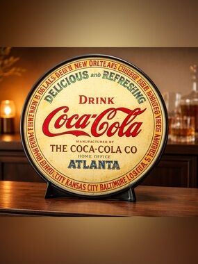 Coca Cola Men Cave Round Tin Metal Sign Drink Coke Atlanta 12X12